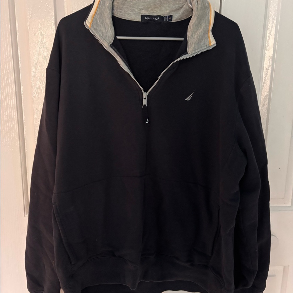 Nautica Men's Black and Gray Zip-Up Sweater